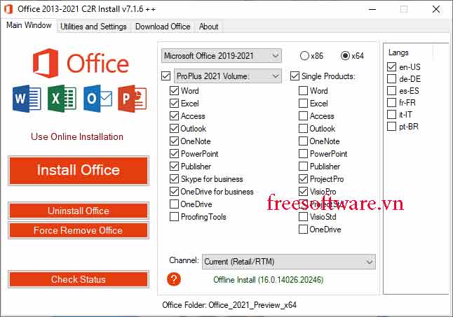 Hướng dẫn cài đặt và tải(Download) Office 2013-2021 C2R Install v7.4.3