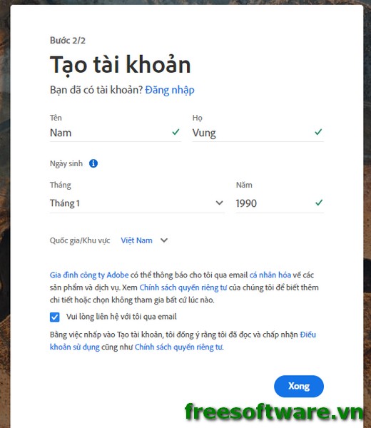 Hướng dẫn Đăng ký tài khoản Adobe xài miễn phí